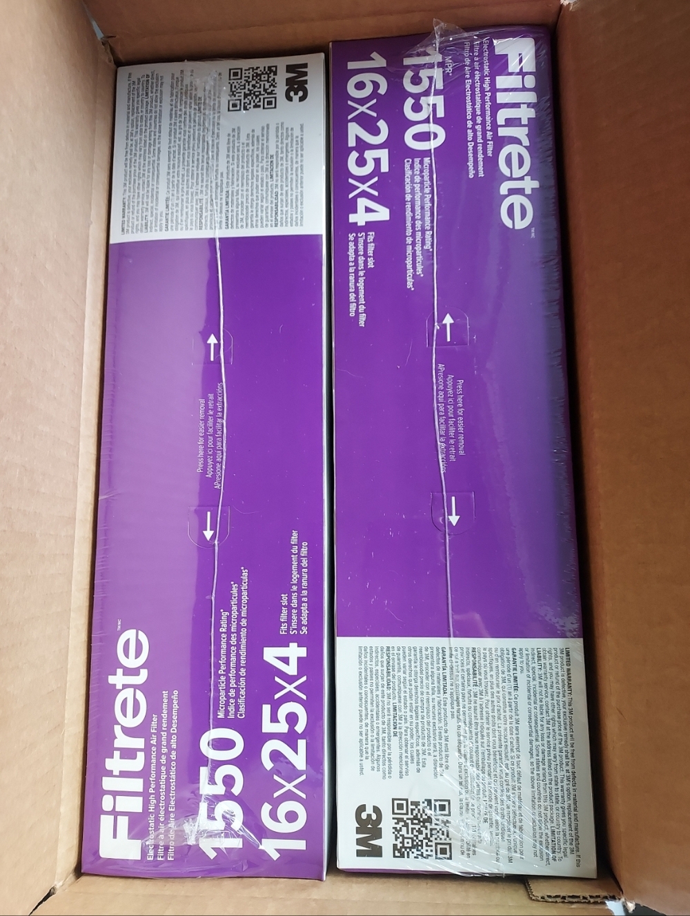 3M Filtrete 1550 Air Filter 16x25x4 Bacteria, Allergen & Virus New 2 Pack